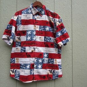 Cotton Traders Sport Patriotic Button Down Shirt Men's M short‎ sleeves USA Flag
